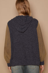 POL Contrast Square Patch Pattern Hooded Zipper Jacket OutfitFlow